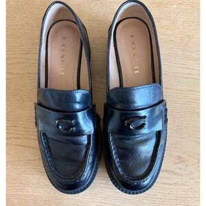 Coach Black Leather Leah Loafers Women's Classic Style